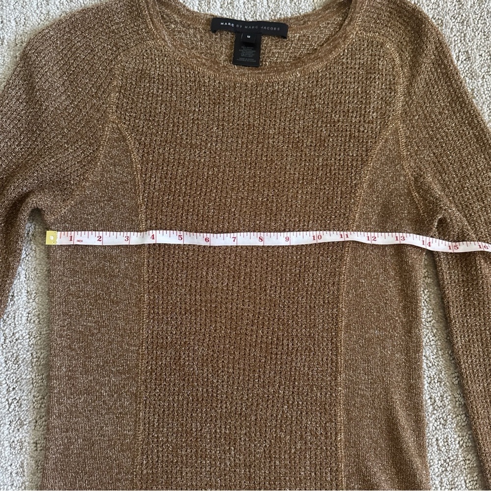 Marc by Marc Jacobs Womens Medium M Metallic Tarnished Brass Knit Sweater Crew - Picture 7 of 7